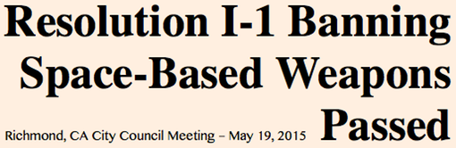 HEADLINE- Resolution I-1 Banning Space-Based Weapons Passed